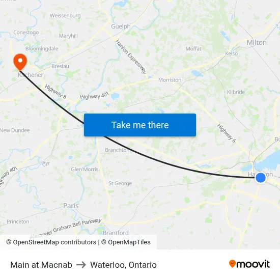 Main at Macnab to Waterloo, Ontario map