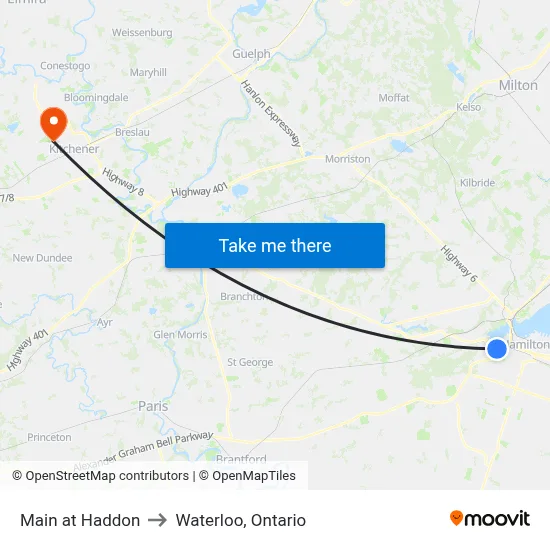 Main at Haddon to Waterloo, Ontario map