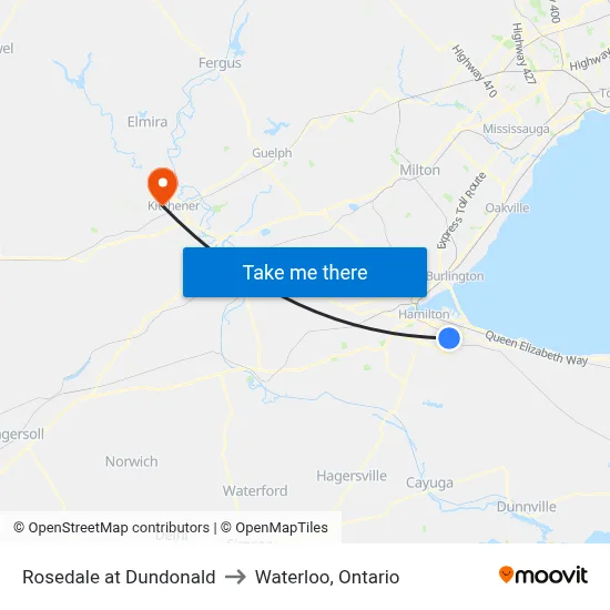 Rosedale at Dundonald to Waterloo, Ontario map