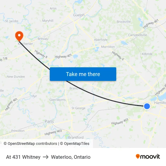 At 431 Whitney to Waterloo, Ontario map