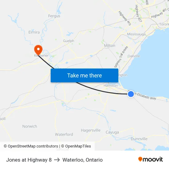 Jones at Highway 8 to Waterloo, Ontario map