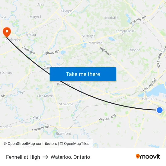 Fennell at High to Waterloo, Ontario map