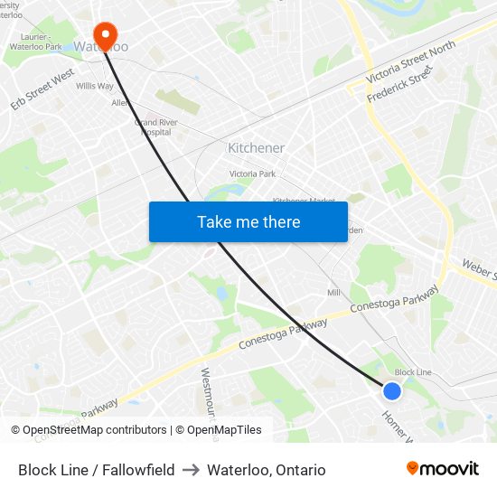 Block Line / Fallowfield to Waterloo, Ontario map