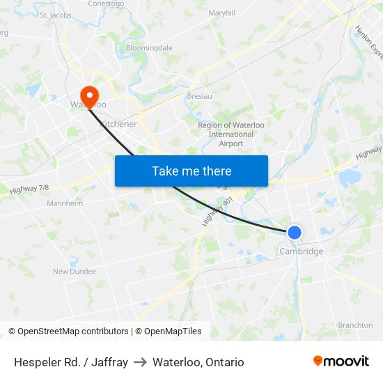 Hespeler Rd. / Jaffray to Waterloo, Ontario map