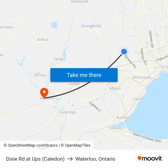 Dixie Rd at Ups (Caledon) to Waterloo, Ontario map