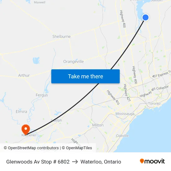 Glenwoods Av Stop # 6802 to Waterloo, Ontario map
