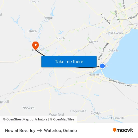 New at Beverley to Waterloo, Ontario map