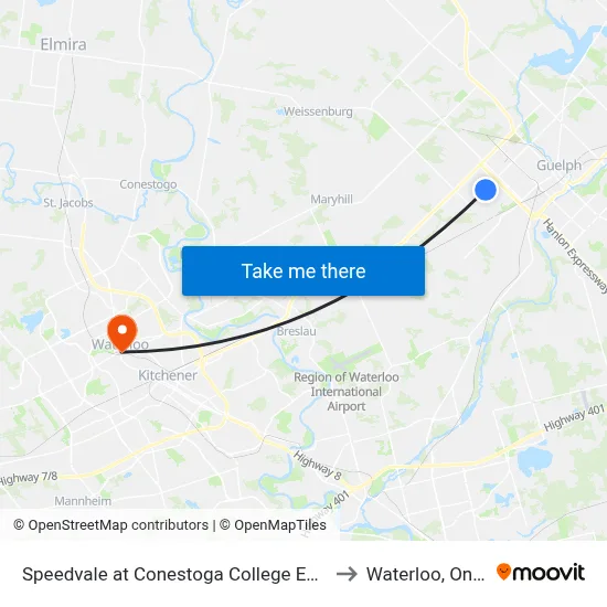Speedvale at Conestoga College Eastbound to Waterloo, Ontario map