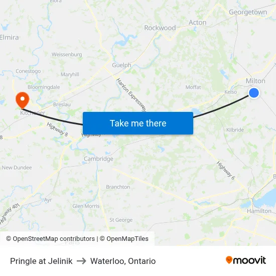 Pringle at Jelinik to Waterloo, Ontario map