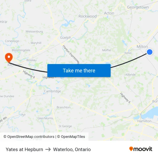 Yates at Hepburn to Waterloo, Ontario map
