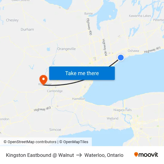 Kingston Eastbound @ Walnut to Waterloo, Ontario map