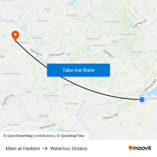 Main at Haddon to Waterloo, Ontario map