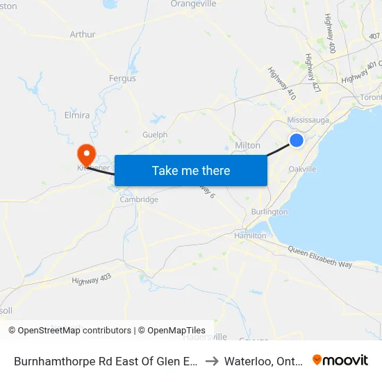 Burnhamthorpe Rd East Of Glen Erin Dr to Waterloo, Ontario map