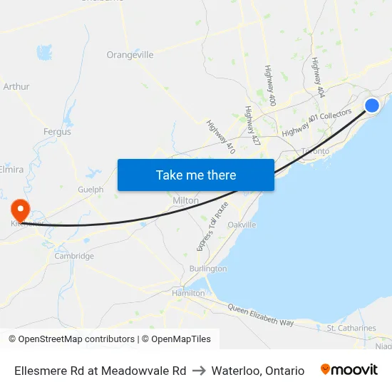 Ellesmere Rd at Meadowvale Rd to Waterloo, Ontario map