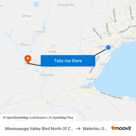 Mississauga Valley Blvd North Of Central Pky to Waterloo, Ontario map
