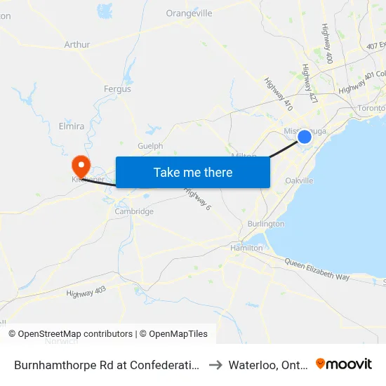 Burnhamthorpe Rd at Confederation Pky to Waterloo, Ontario map