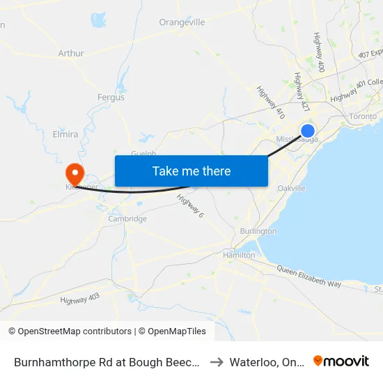 Burnhamthorpe Rd at Bough Beeches Blvd to Waterloo, Ontario map