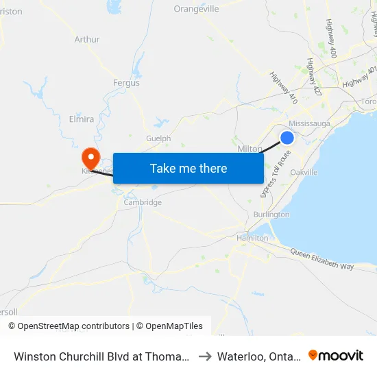 Winston Churchill Blvd at Thomas St to Waterloo, Ontario map