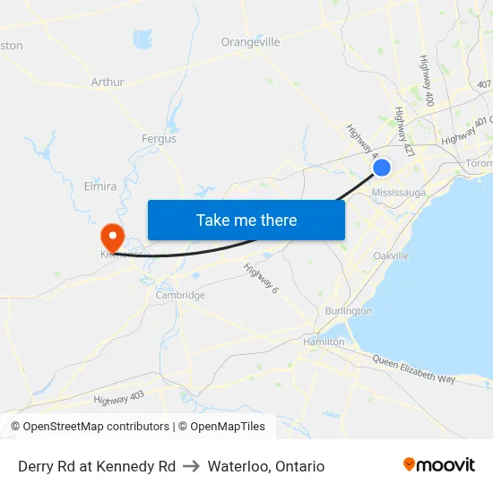 Derry Rd at Kennedy Rd to Waterloo, Ontario map