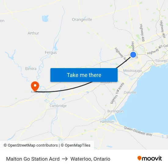 Malton Go Station Acrd to Waterloo, Ontario map