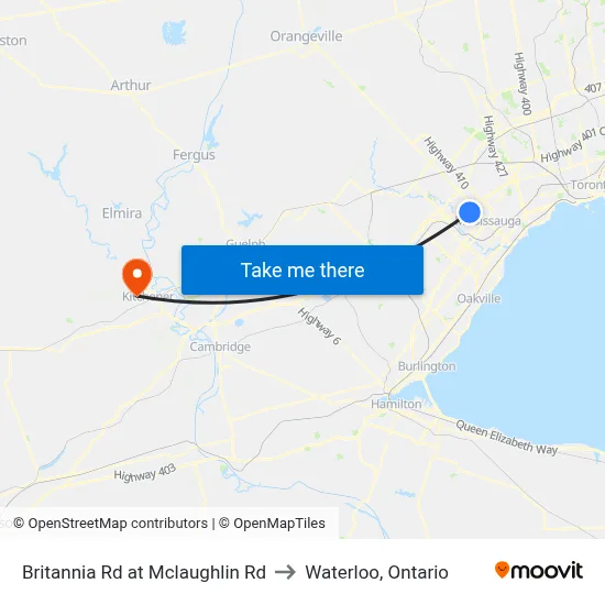 Britannia Rd at Mclaughlin Rd to Waterloo, Ontario map