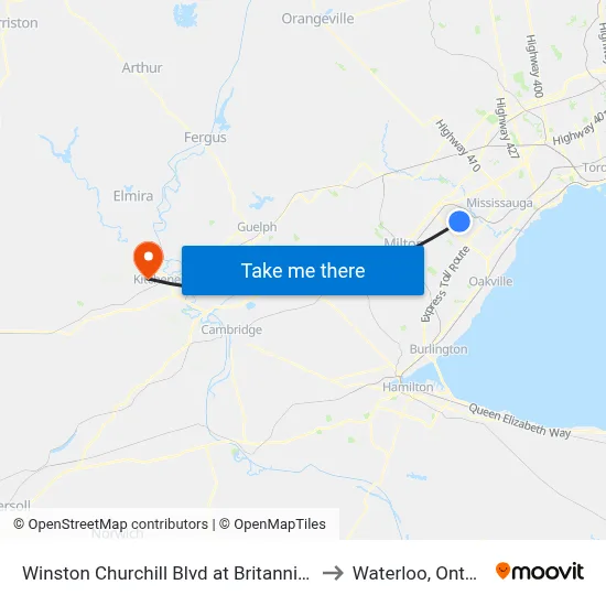 Winston Churchill Blvd at Britannia Rd to Waterloo, Ontario map