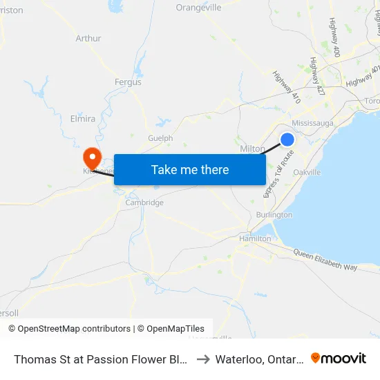 Thomas St at Passion Flower Blvd to Waterloo, Ontario map