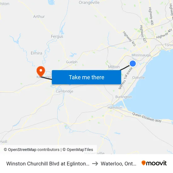 Winston Churchill Blvd at Eglinton Ave to Waterloo, Ontario map