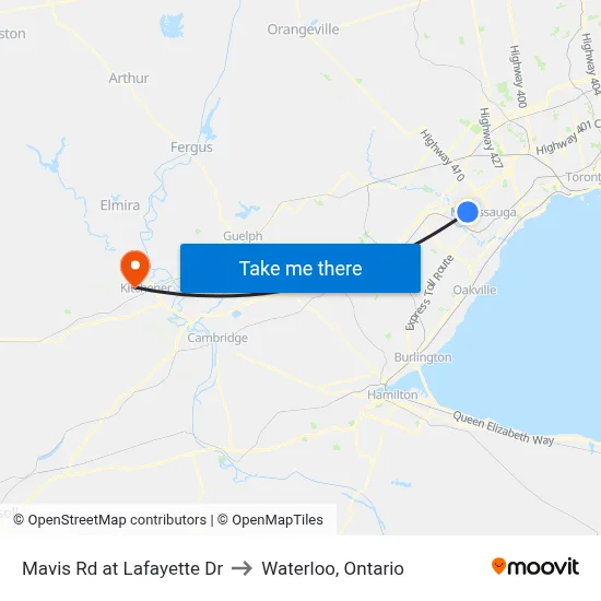 Mavis Rd at Lafayette Dr to Waterloo, Ontario map
