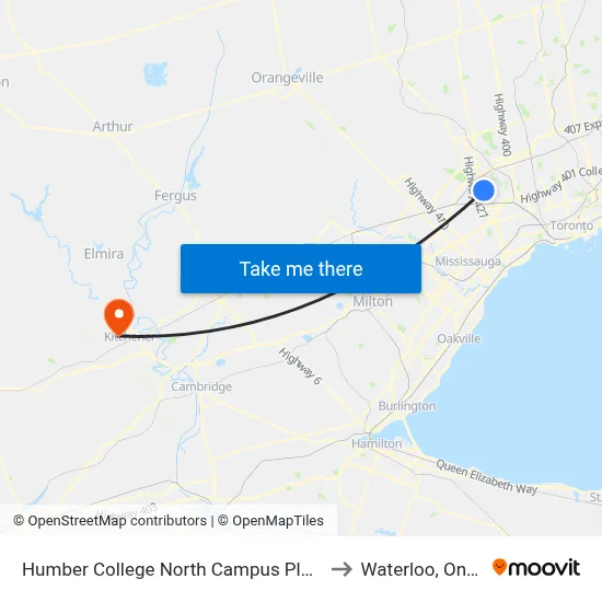 Humber College North Campus Platform 8 to Waterloo, Ontario map
