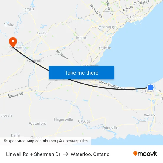 Linwell Rd + Sherman Dr to Waterloo, Ontario map