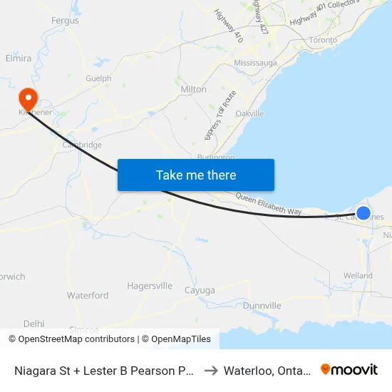 Niagara St + Lester B Pearson Park to Waterloo, Ontario map