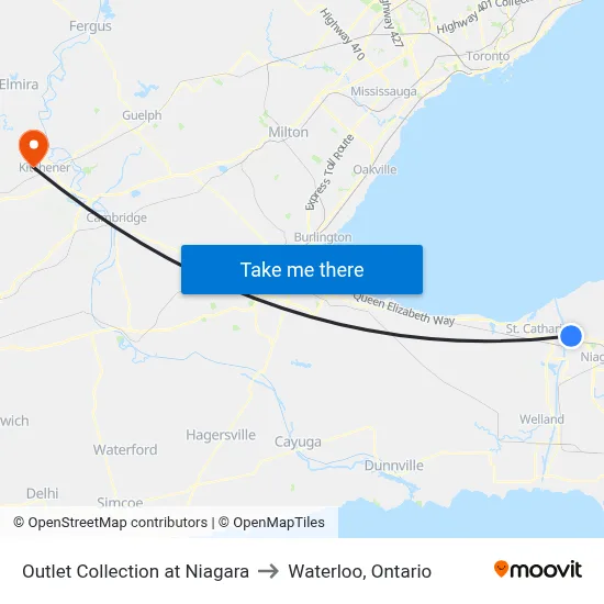 Outlet Collection at Niagara to Waterloo, Ontario map