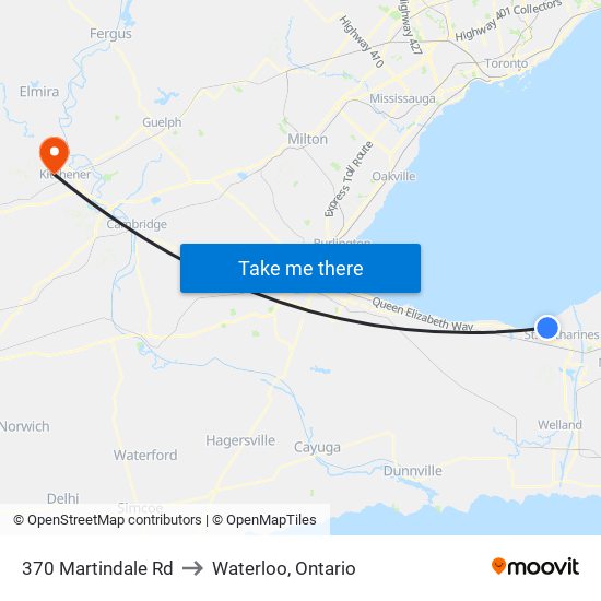 370 Martindale Rd to Waterloo, Ontario map