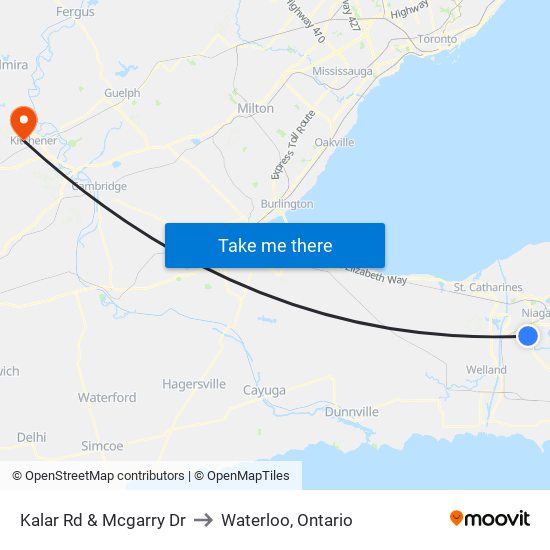 Kalar Rd & Mcgarry Dr to Waterloo, Ontario map