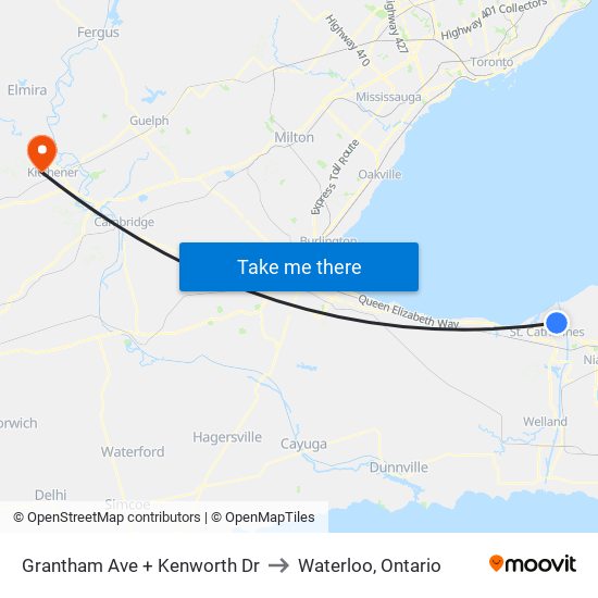 Grantham Ave + Kenworth Dr to Waterloo, Ontario map