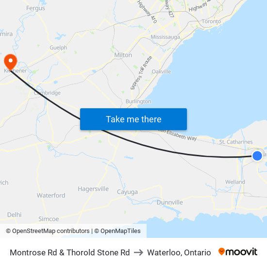 Montrose Rd & Thorold Stone Rd to Waterloo, Ontario map