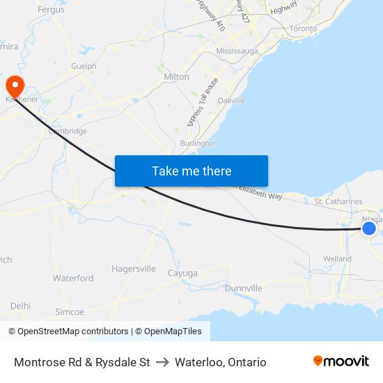 Montrose Rd & Rysdale St to Waterloo, Ontario map