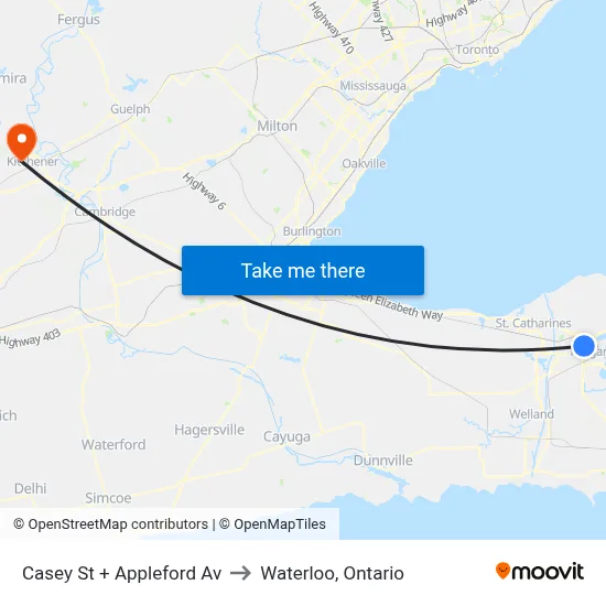 Casey St + Appleford Av to Waterloo, Ontario map