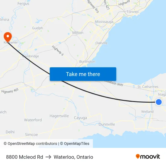 8800 Mcleod Rd to Waterloo, Ontario map
