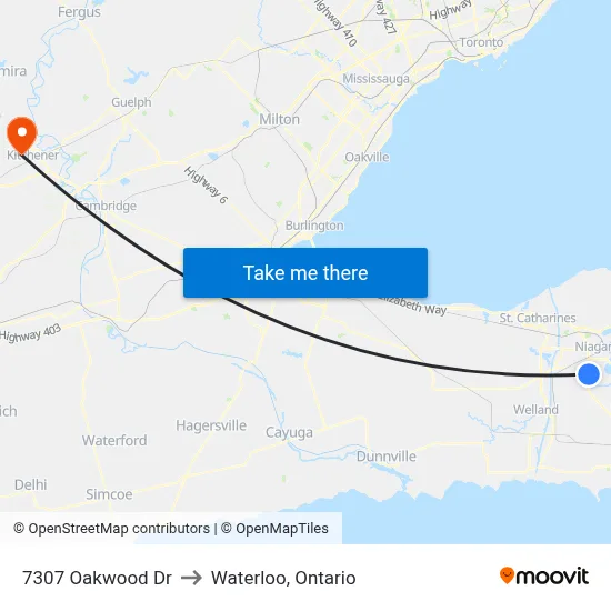 7307 Oakwood Dr to Waterloo, Ontario map