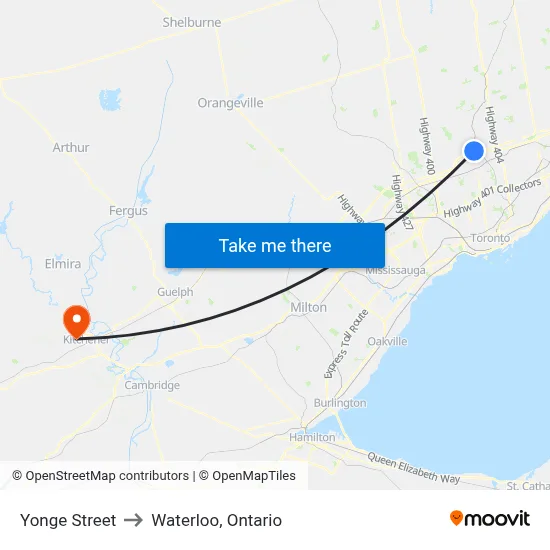 Yonge Street to Waterloo, Ontario map