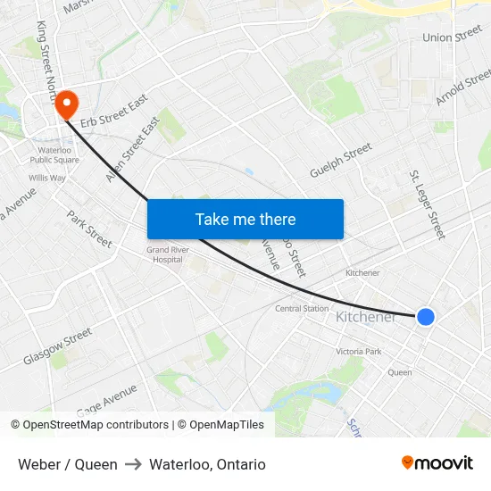 Weber / Queen to Waterloo, Ontario map