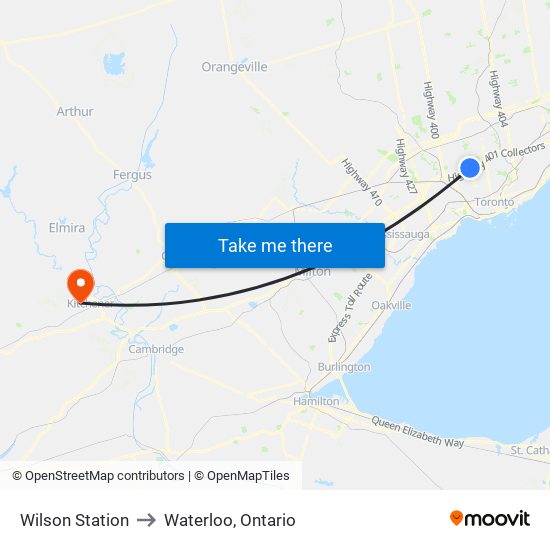 Wilson Station to Waterloo, Ontario map