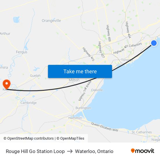 Rouge Hill Go Station Loop to Waterloo, Ontario map