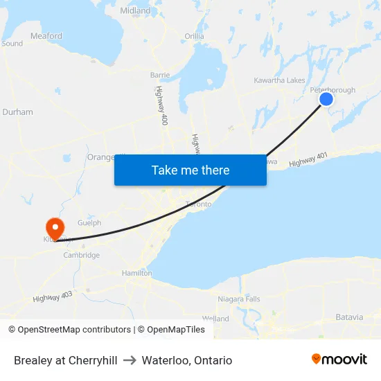Brealey at Cherryhill to Waterloo, Ontario map