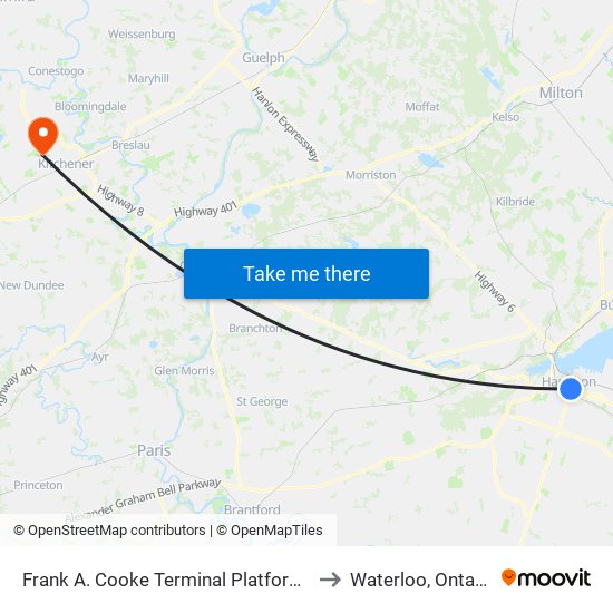 Frank A. Cooke Terminal Platform 7 to Waterloo, Ontario map