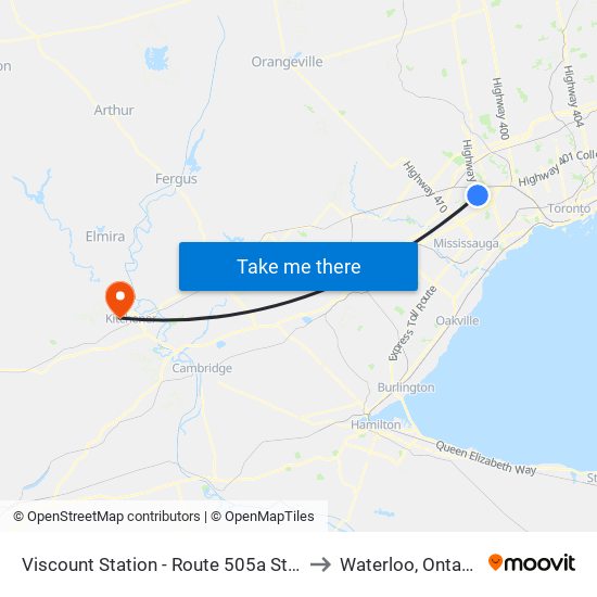 Viscount Station - Route 505a Stop to Waterloo, Ontario map