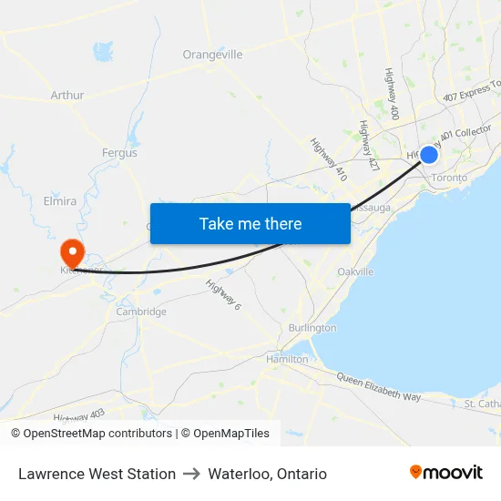 Lawrence West Station to Waterloo, Ontario map