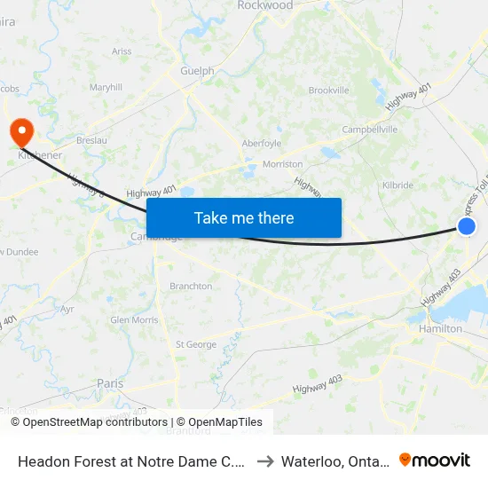 Headon Forest at Notre Dame C.S.S. to Waterloo, Ontario map